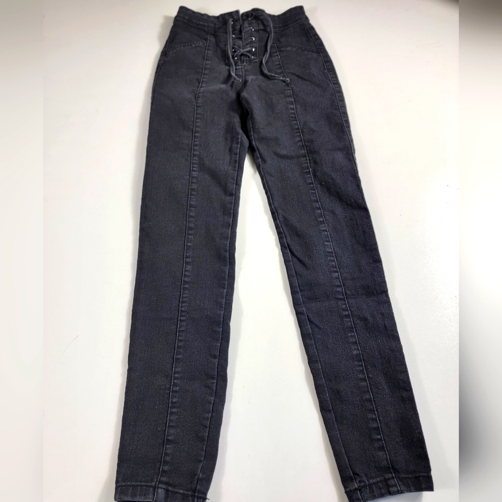 Bershka Jeans Womens Size 4 The High Waist skinny High Rise 24"×27" lace up